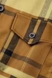 Casual Plaid Print Cardigan Turndown Collar Outerwear