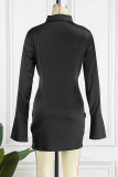 Sexy Casual Solid Patchwork Turndown Collar Long Sleeve Dresses