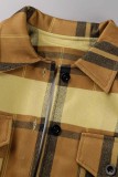 Casual Plaid Print Cardigan Turndown Collar Outerwear