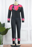 Casual Print Patchwork Basic O Neck Long Sleeve Two Pieces