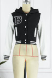 Casual Letter Embroidery Patchwork Hooded Collar Outerwear