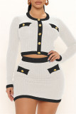 Casual Daily Solid Patchwork O Neck Long Sleeve Two Pieces