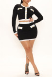 Casual Daily Solid Patchwork O Neck Long Sleeve Two Pieces