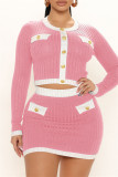 Casual Daily Solid Patchwork O Neck Long Sleeve Two Pieces