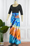 Casual Patchwork Tie-dye O Neck Dresses