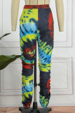 Casual Print Patchwork Skinny High Waist Pencil Trousers