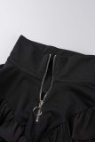 Casual Solid Patchwork Zipper Collar Long Sleeve Two Pieces