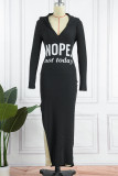 Street Print Slit V Neck Pencil Skirt Dresses