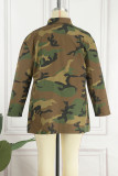 Casual Camouflage Print Patchwork Turndown Collar Plus Size Overcoat