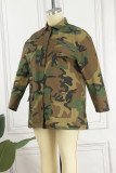 Casual Camouflage Print Patchwork Turndown Collar Plus Size Overcoat