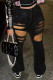 Casual Solid Ripped Patchwork High Waist Regular Denim Jeans