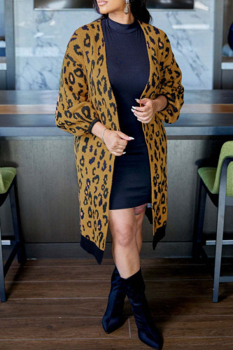 Casual Print Leopard Patchwork Cardigan Collar Outerwear