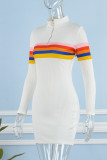 Casual Striped Patchwork Zipper Collar Long Sleeve Dresses