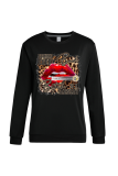 Daily Vintage Lips Printed Patchwork Letter O Neck Tops