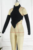 Sexy Solid See-through Asymmetrical Halter Tops (With Sleeves)