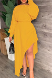 Casual Solid Slit O Neck Long Sleeve Dresses