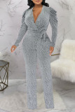 Sexy Solid Bandage Patchwork V Neck Straight Jumpsuits