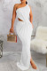 Sexy Solid Hollowed Out Patchwork Fold Asymmetrical Oblique Collar Dresses