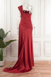 Elegant Solid Patchwork Slit Strapless Evening Dress Dresses