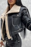 Casual Solid Patchwork Cardigan Turndown Collar Outerwear