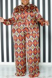 Casual Print Basic Turndown Collar Plus Size Two Pieces