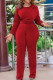 Casual Solid Bandage Patchwork Fold O Neck Straight Jumpsuits