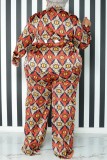 Casual Print Basic Turndown Collar Plus Size Two Pieces