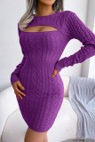 Casual Solid Hollowed Out Patchwork O Neck Long Sleeve Dresses