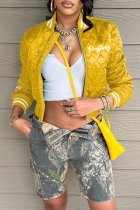 Street Print Patchwork Zipper Collar Outerwear