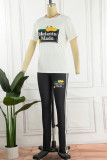 Casual Print Patchwork O Neck Short Sleeve Two Pieces