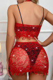 Sexy Solid Hollowed Out Patchwork See-through Lingerie