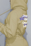Street Print Letter Hooded Collar Tops