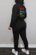 Casual Street Print Draw String Hooded Collar Long Sleeve Two Pieces