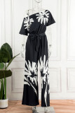 Casual Print Patchwork Oblique Collar Straight Jumpsuits