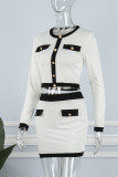 Casual Daily Solid Patchwork O Neck Long Sleeve Two Pieces