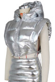 Casual Solid Bandage Patchwork Zipper Hooded Collar Outerwear