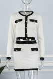 Casual Daily Solid Patchwork O Neck Long Sleeve Two Pieces