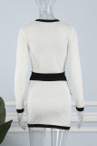 Casual Daily Solid Patchwork O Neck Long Sleeve Two Pieces