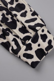 Casual Elegant Print Leopard Patchwork Oblique Collar One Step Skirt Dresses