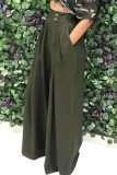 Casual Solid Patchwork Fold Straight High Waist Wide Leg Solid Color Bottoms
