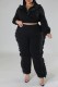 Casual Solid Patchwork Zipper Collar Plus Size Two Pieces