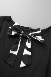 Elegant Print Bandage Patchwork Asymmetrical Collar One Step Skirt Dresses