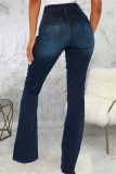 Casual Solid Patchwork High Waist Regular Denim Jeans