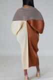 Casual Patchwork Contrast V Neck Pencil Skirt Dresses