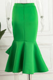 Elegant Solid Patchwork Flounce High Waist Straight Solid Color Bottoms