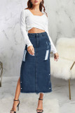 Casual Street Solid Rivets Ripped Patchwork Slit Straight High Waist Straight Solid Color Bottoms