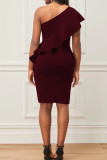 Sexy Solid Patchwork Flounce Oblique Collar One Step Skirt Dresses