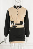 Casual Solid Patchwork Buckle Cardigan Collar Long Sleeve Two Pieces