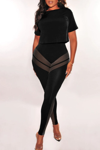 Casual Sportswear Solid Patchwork O Neck Short Sleeve Two Pieces