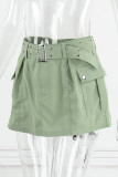 Casual Street Solid Patchwork With Belt High Waist Type A Solid Color Bottoms